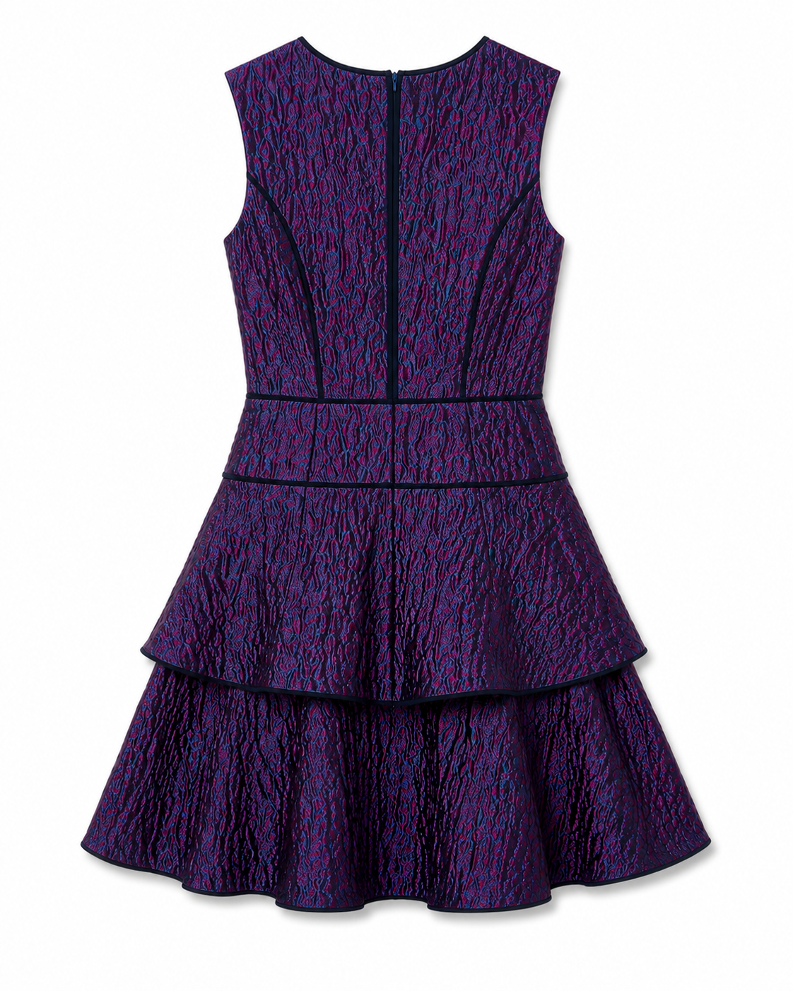 BCBGMAXAZRIA Metallic Jacquard Tiered Fit & Flare Dress Size 4 Purple