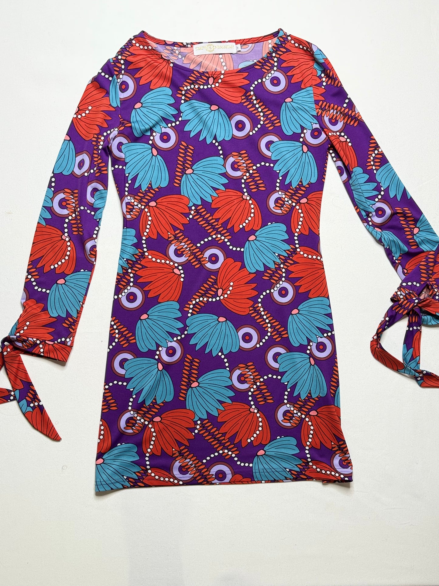Tracey Negoshian Mod Print Mini Dress Multicolor Long Sleeve Size Small