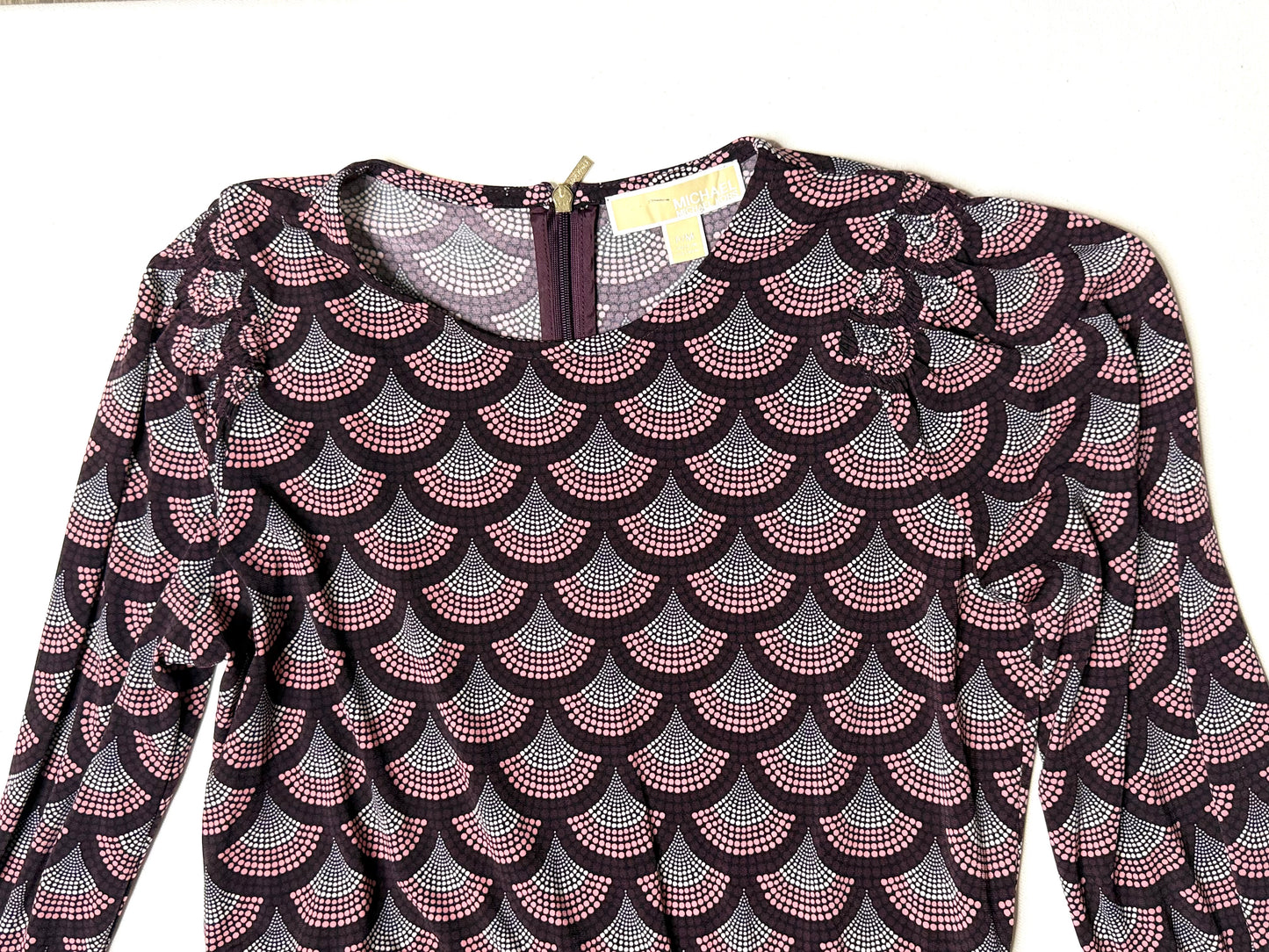 Michael Kors Petite Medium Wrap Dress Burgundy Pink Geometric Long Sleeve Ruffle