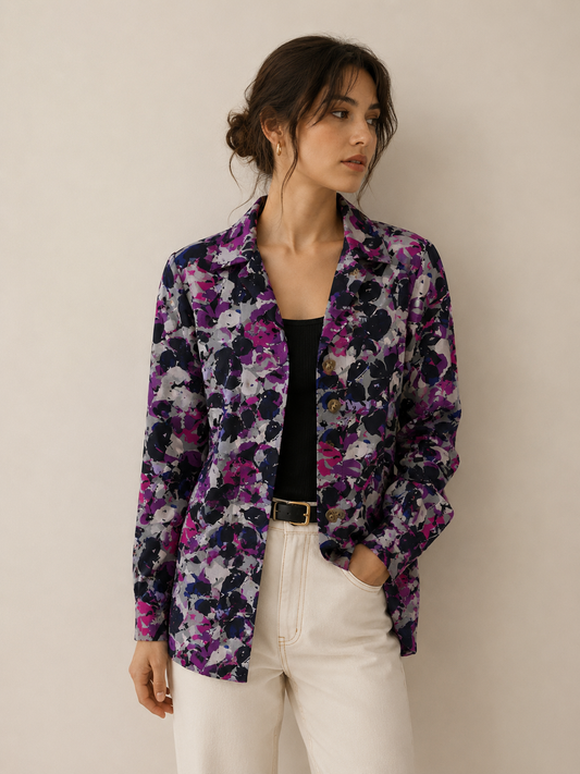 Thakoon for Target Floral Jacket XS Purple Black Abstract Print Lightweight Blazer