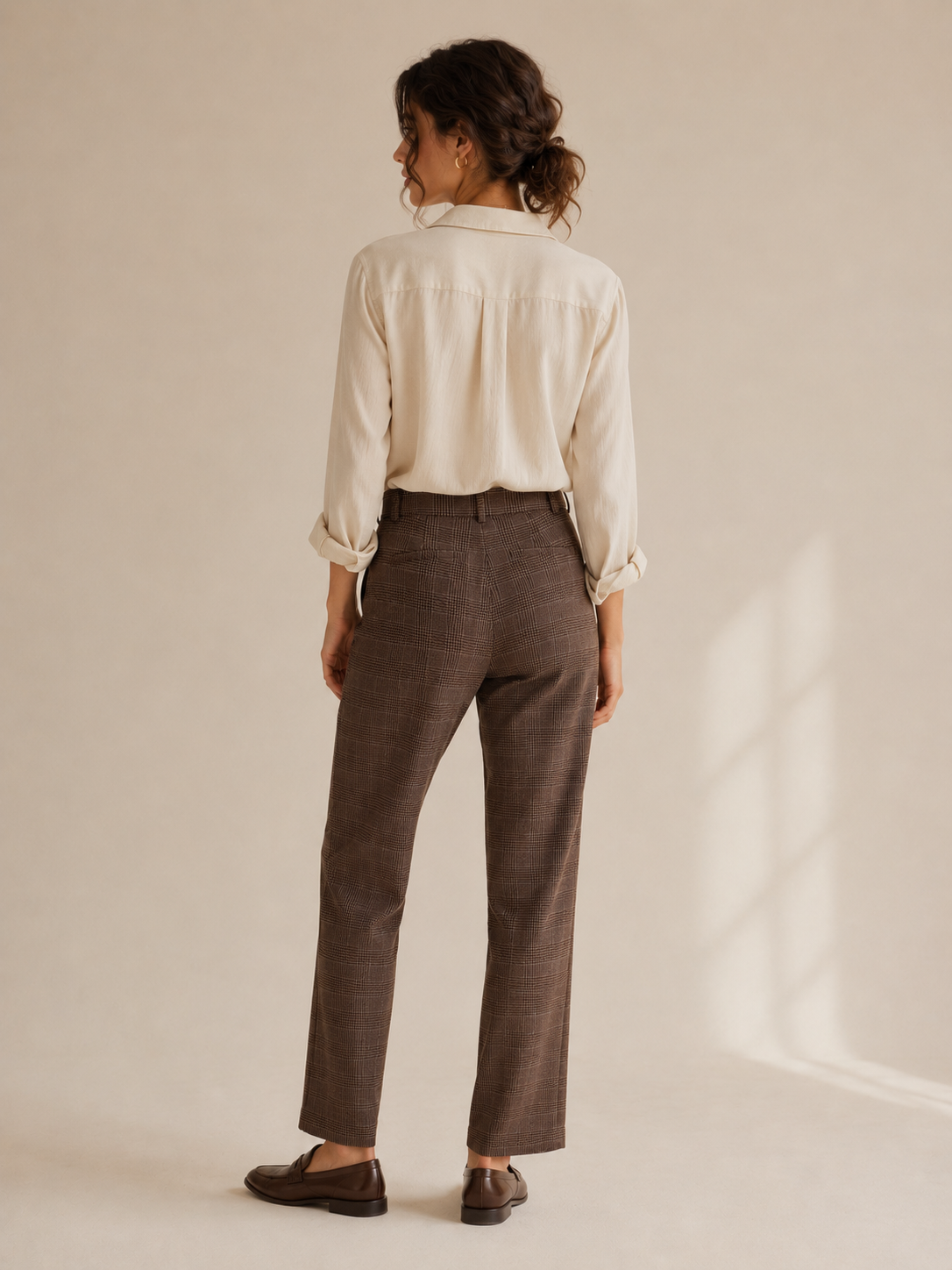 PAIGE Brown Plaid Wide Leg Pants Size 2 Mid Rise Trouser Career Chic Pants