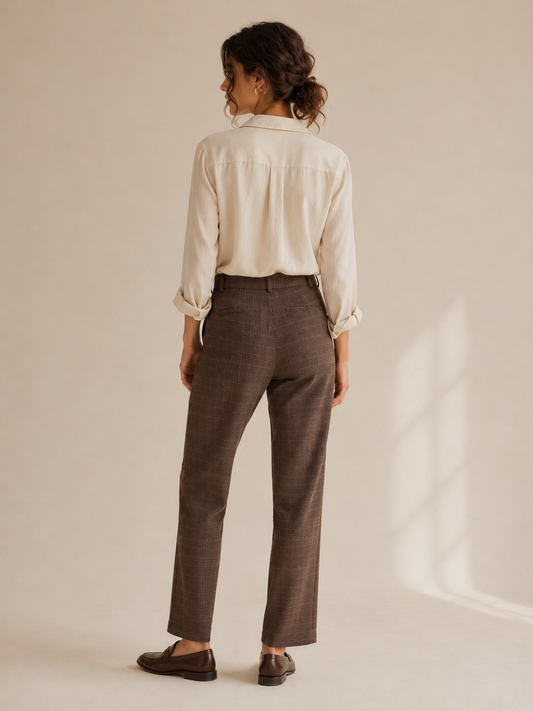 PAIGE Brown Plaid Wide Leg Pants Size 2 Mid Rise Trouser Career Chic Pants