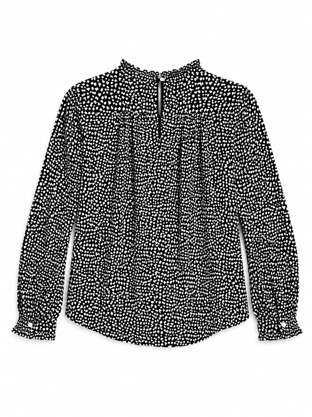 J.Crew Mercantile Heart Print Blouse Size 2 Black White Long Sleeve Ruffle Top