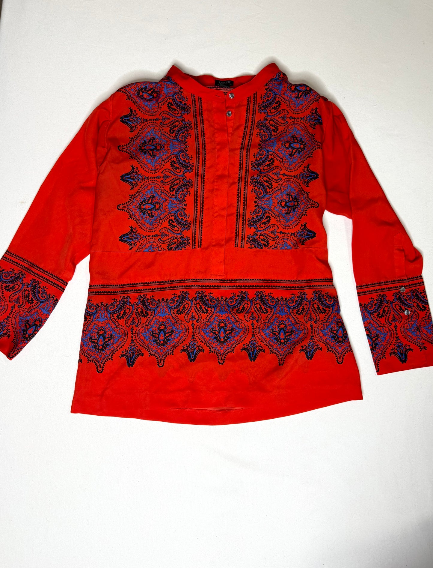 J.Crew Paisley Red & Blue Print Tunic Popover Blouse Size Medium