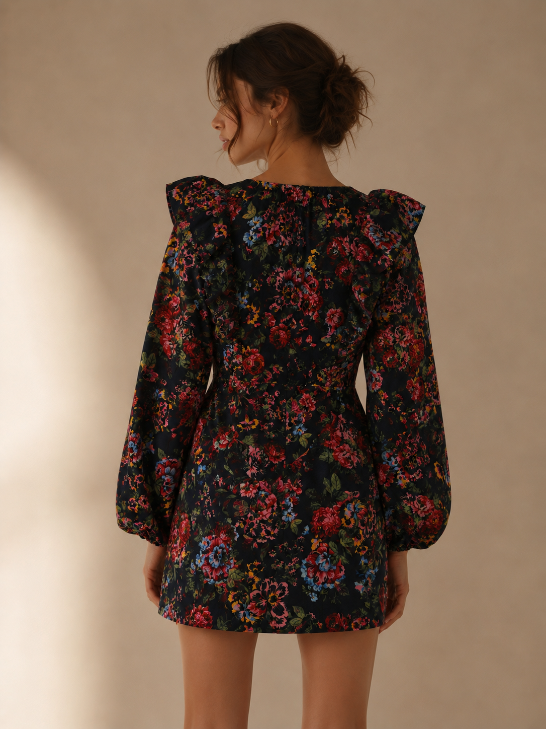 Missguided Floral Ruffle Sleeve Mini Dress Size 6 Dark Romantic Puff Sleeve Dress
