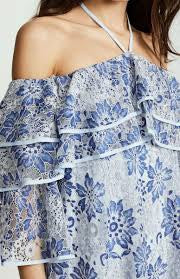Rebecca Minkoff Dena Tiered Ruffle Halter Lace Dress – Blue Multi NWT, Size XS