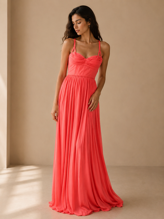 Jessica Simpson Hot Pink Spaghetti Strap Maxi Gown Dress Size 2