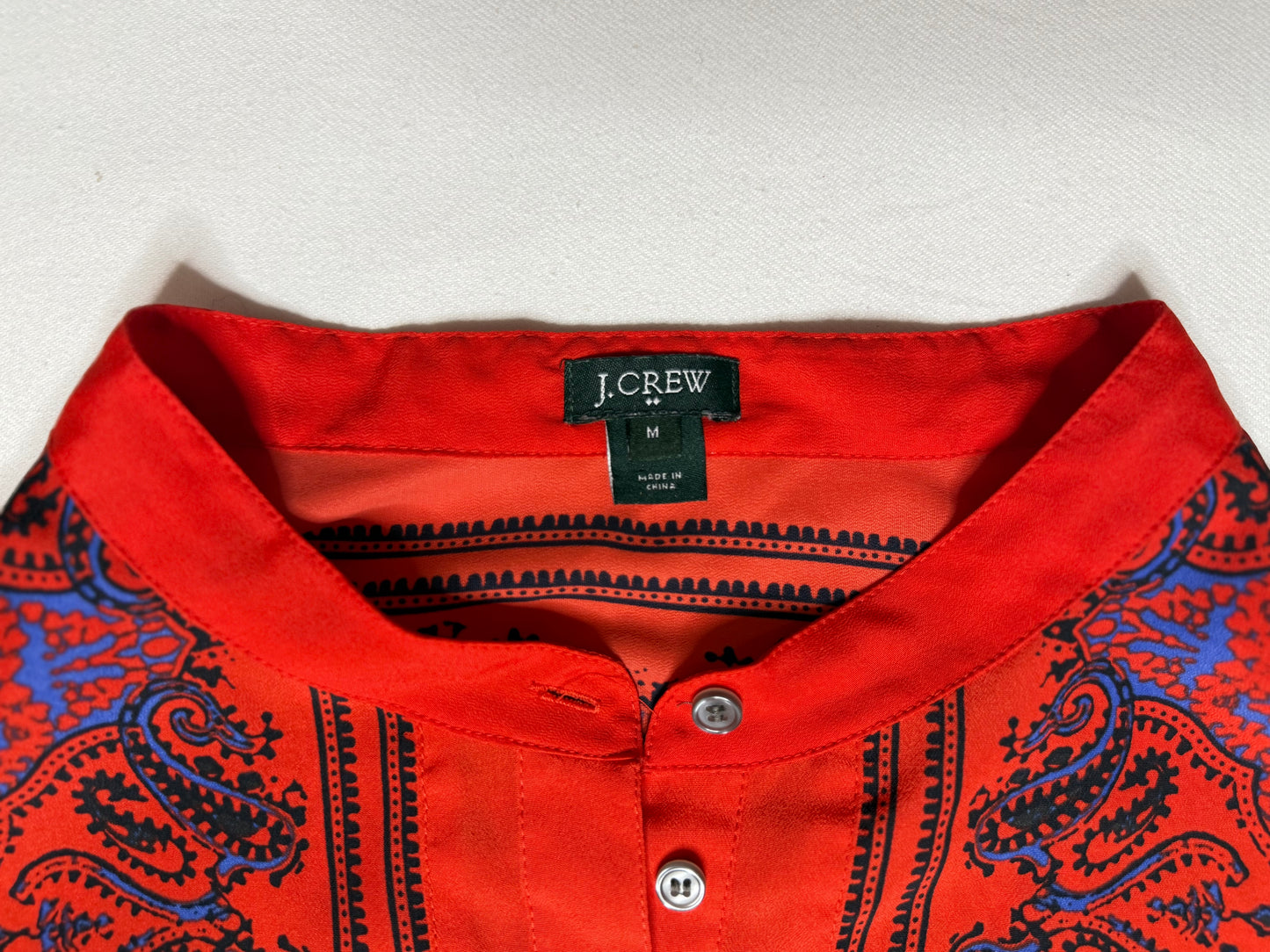 J.Crew Paisley Red & Blue Print Tunic Popover Blouse Size Medium