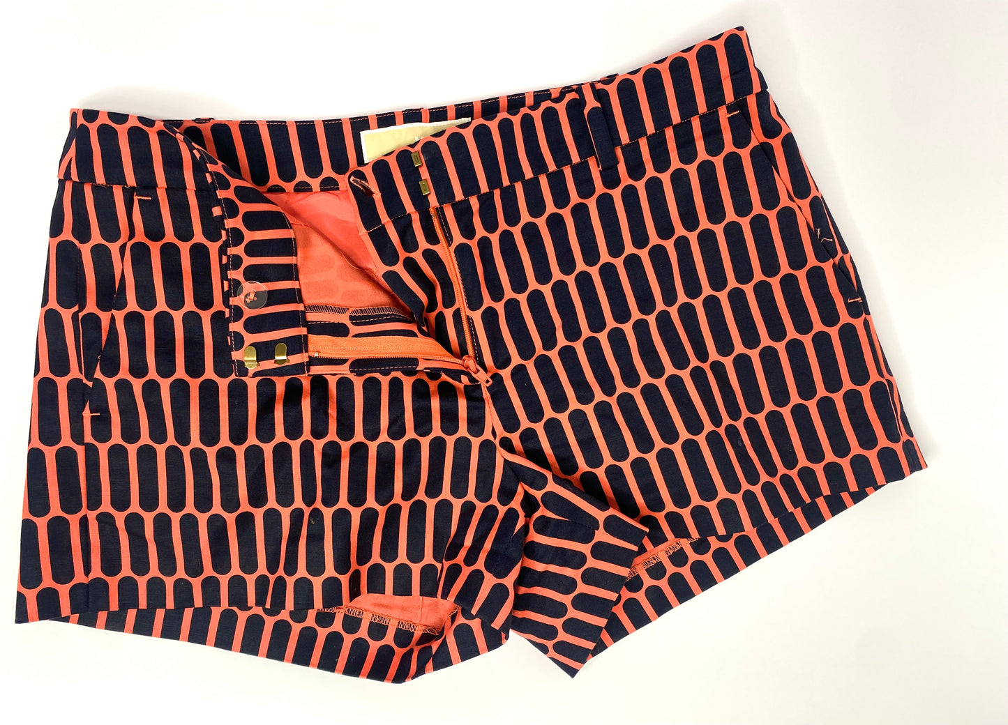 Michael Kors Coral & Navy Geometric Print Cotton Twill Short Shorts – Size 4