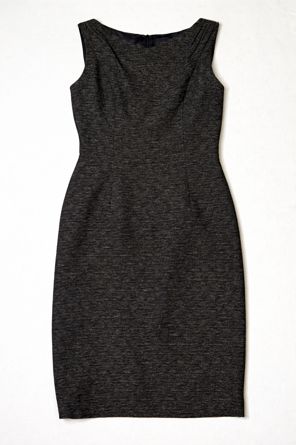 David Meister Metallic Sheath Dress Size 8 Black Gold Sleeveless Cocktail Evening Career Dress