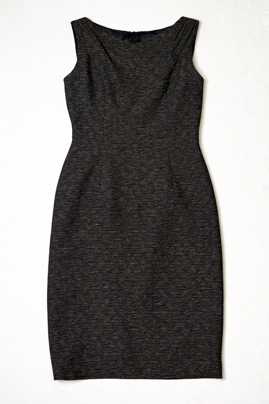 David Meister Metallic Sheath Dress Size 8 Black Gold Sleeveless Cocktail Evening Career Dress