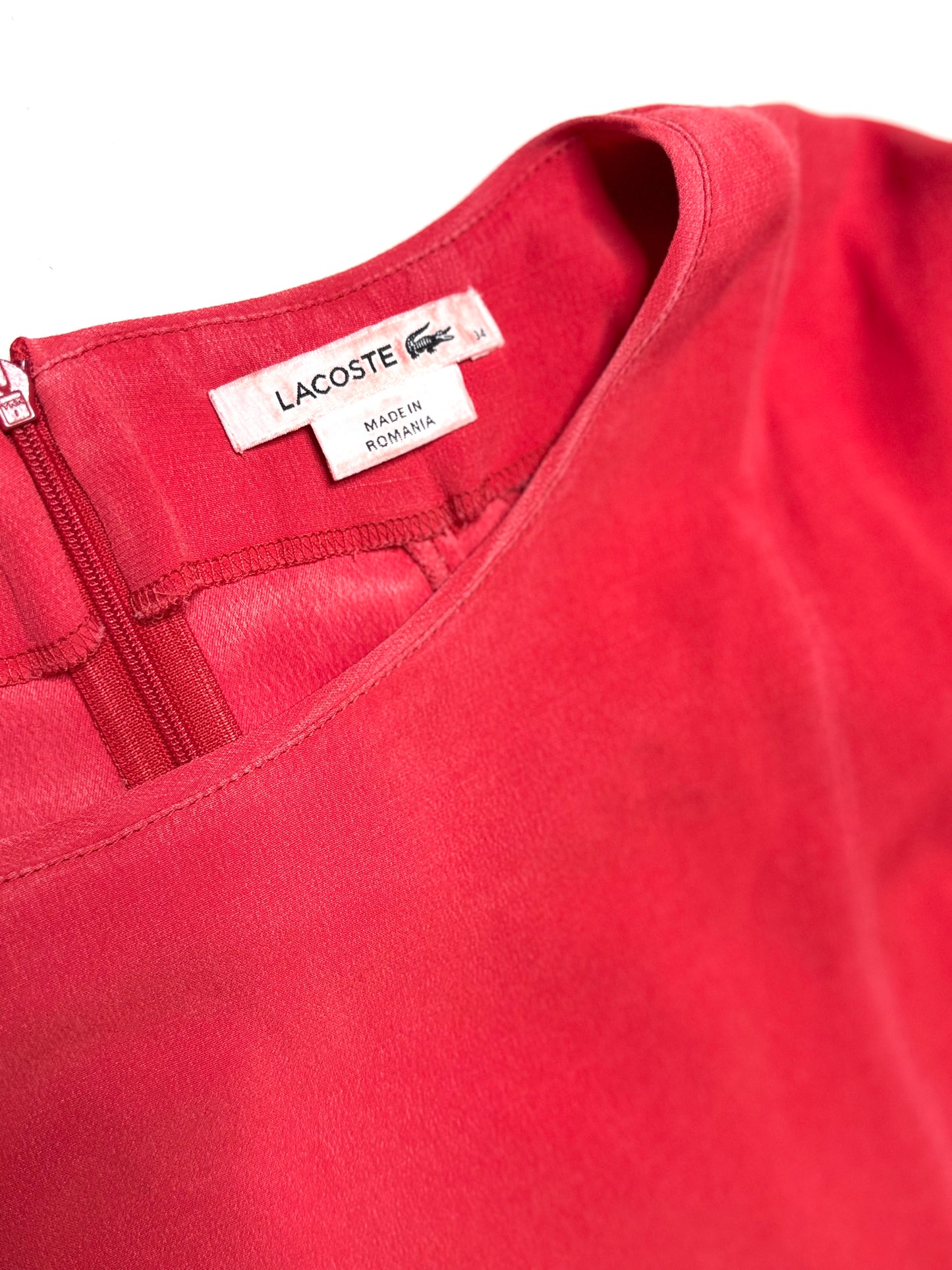 Lacoste Red Short Sleeve Sheath Dress Back Zipper Mini Length Size 34/ 4