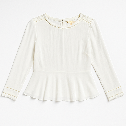 Rebecca Taylor White Long Sleeve Lace Back Peplum Top Size 4