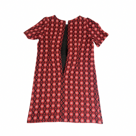 Ann Taylor Jacquard Red & Black Print Dress Size MP | Short Sleeve Knit Work Dress Petite