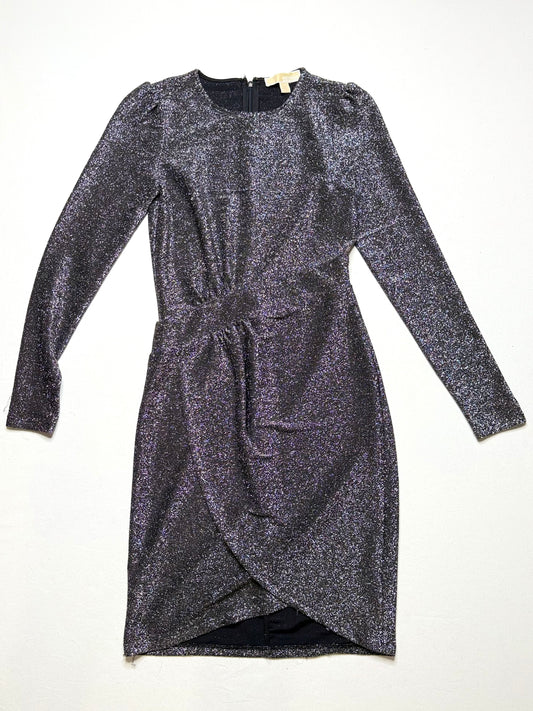 Michael Kors Metallic Silver Jersey Knit Party Dress – Size XS, Long Sleeve