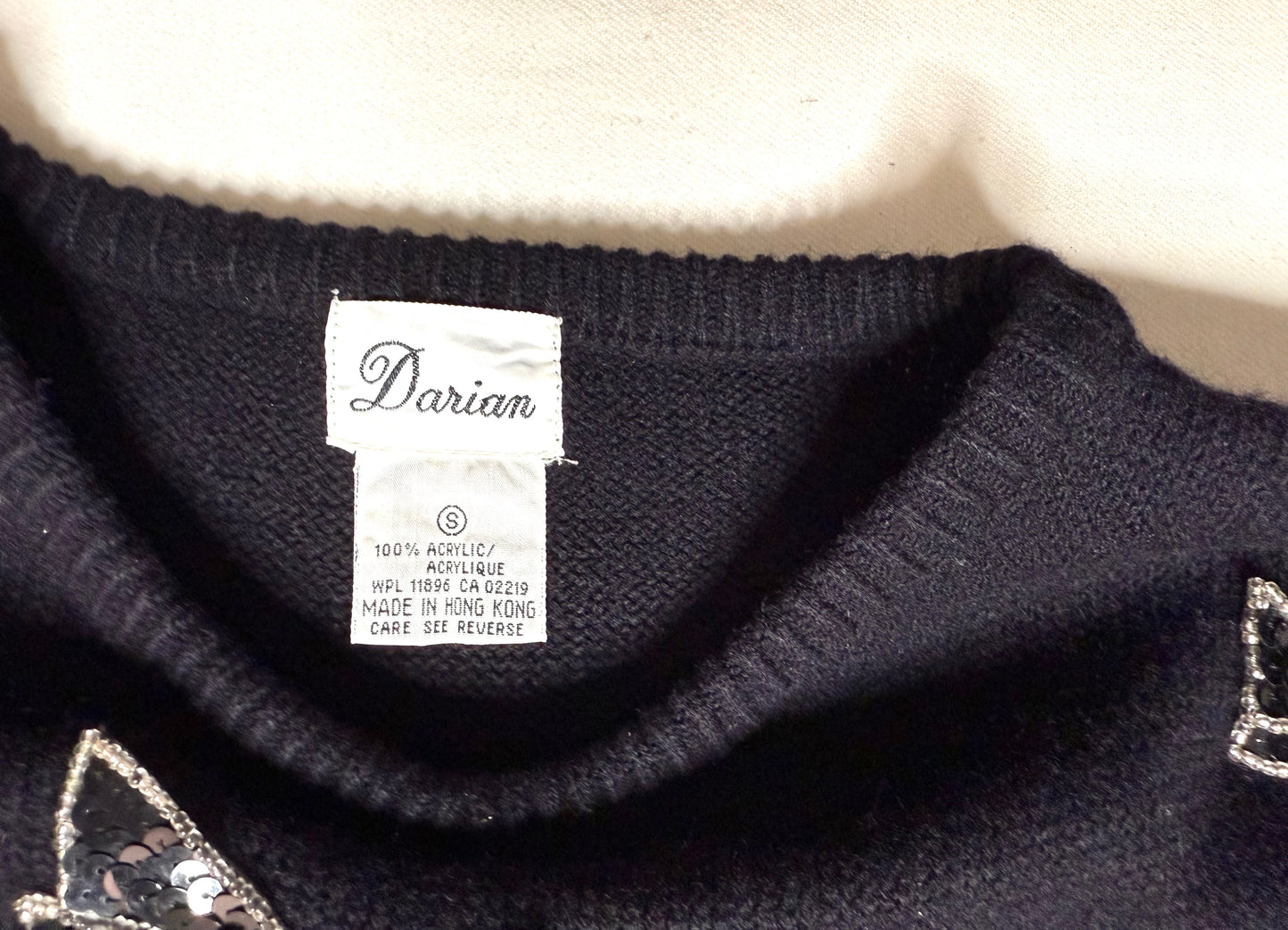 Vintage Darian Black Knit Sweater Dress w/ Silver Bow Appliqués | 1980s | Size Small