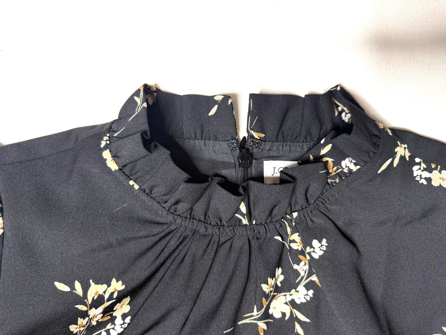 J. Crew Factory Black Long-Sleeve Floral Ruffle Mock Neck Shift Dress Size 2