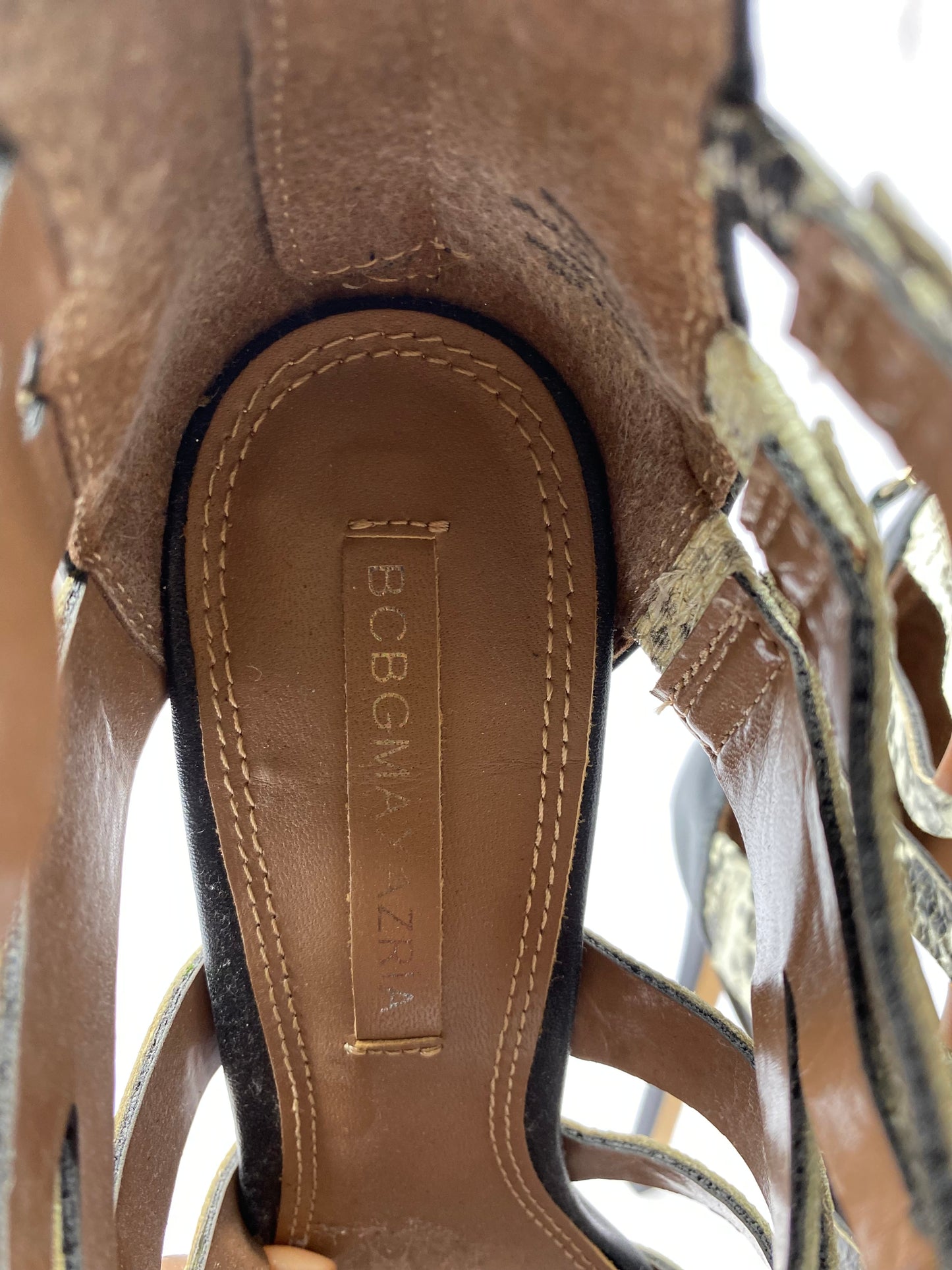 BCBG Snake Print Cage Leather Heels – Size 7.5 – 4” Cut-Out Stiletto Sandals