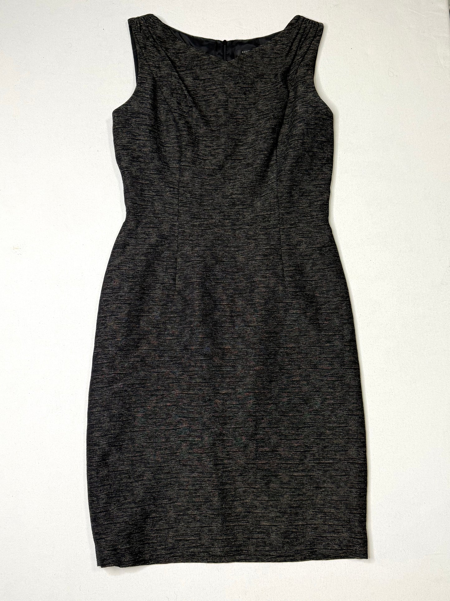 David Meister Metallic Sheath Dress Size 8 Black Gold Sleeveless Cocktail Evening Career Dress