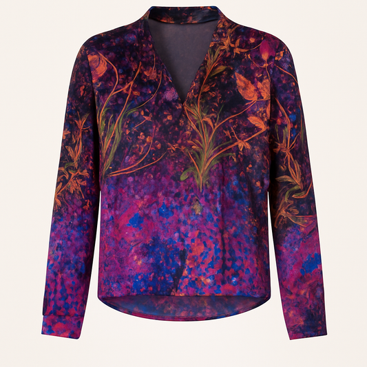 Tahari Abstract Floral Print Long Sleeve Blouse Size Large