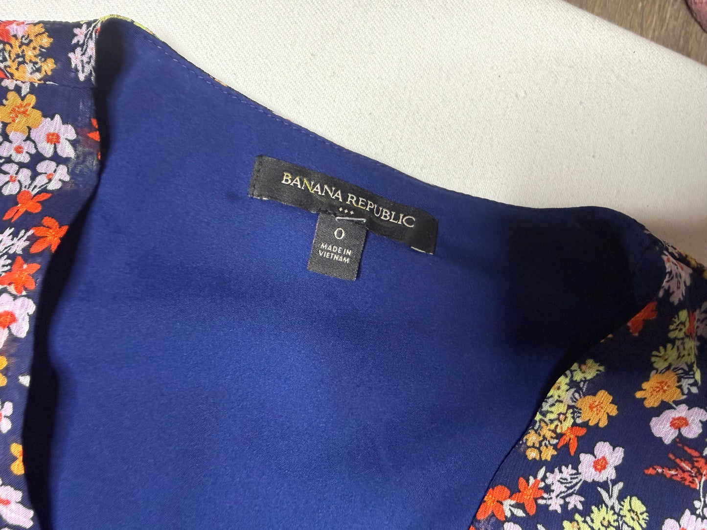 Banana Republic Navy Floral Wrap Dress with Ruffle Hem Size 0