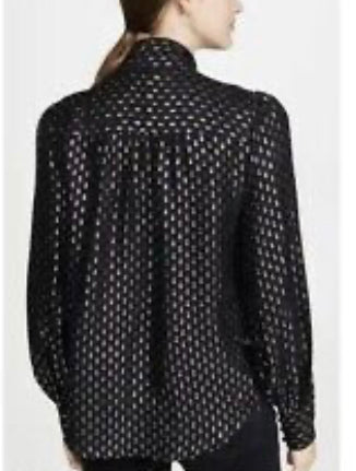 Paige Black & Silver Bow Tie Blouse – Long Sleeve, 90% Silk, Size Small