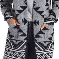Frye Women’s Long Sleeve Tribal Print Open Front Cardigan – Grey & Black Size Medium