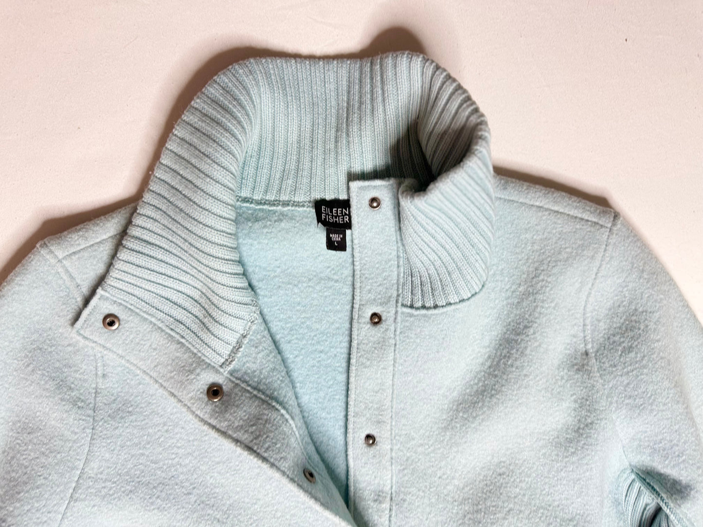 Eileen Fisher 100% Wool Bouclé Jacket Light Blue Size Large