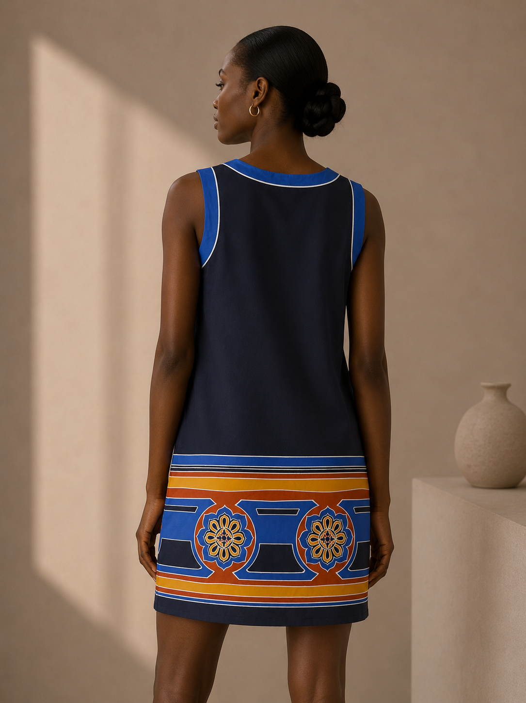 Banana Republic Navy Blue and Orange Sleeveless Shift Dress Size 2