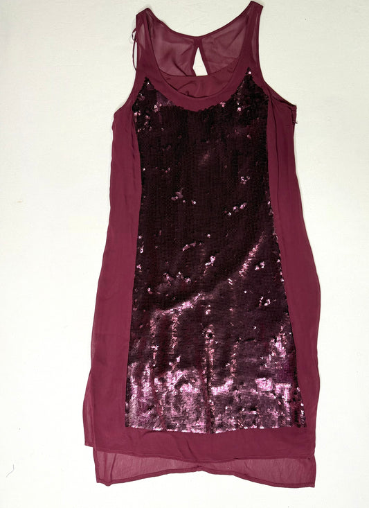 Trouvé Burgundy Sequin Dress Sheer Back Keyhole Size Small
