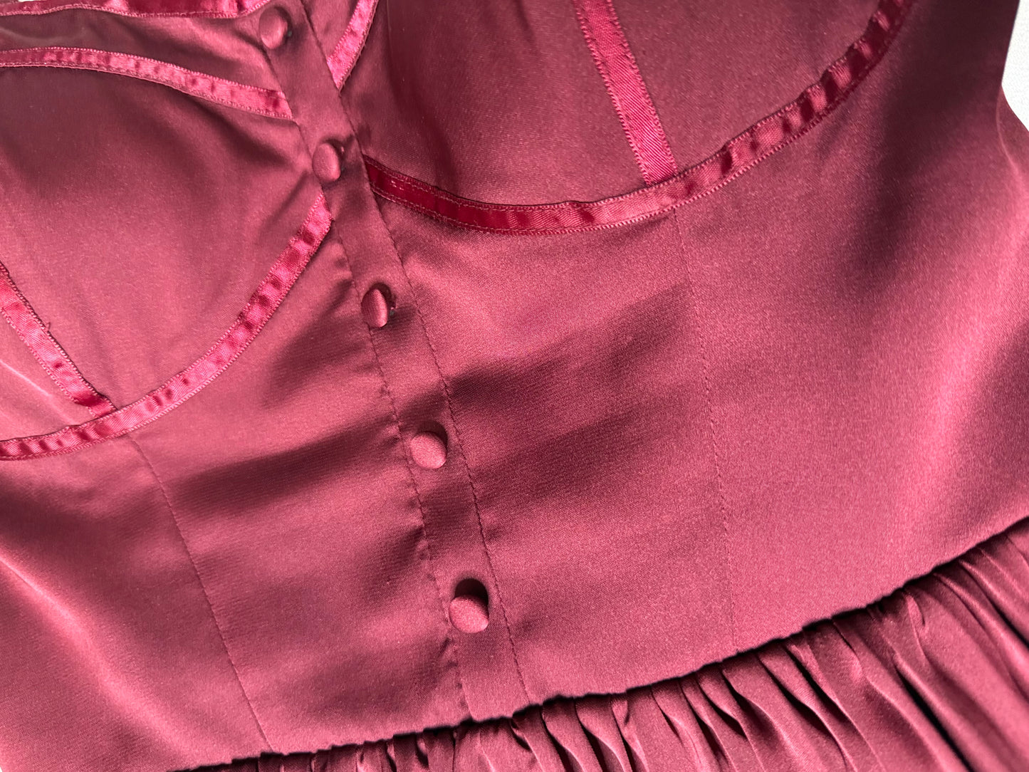 American Eagle Burgundy Satin Mini Dress Size 4 Bustier Bodice Pleated Skirt