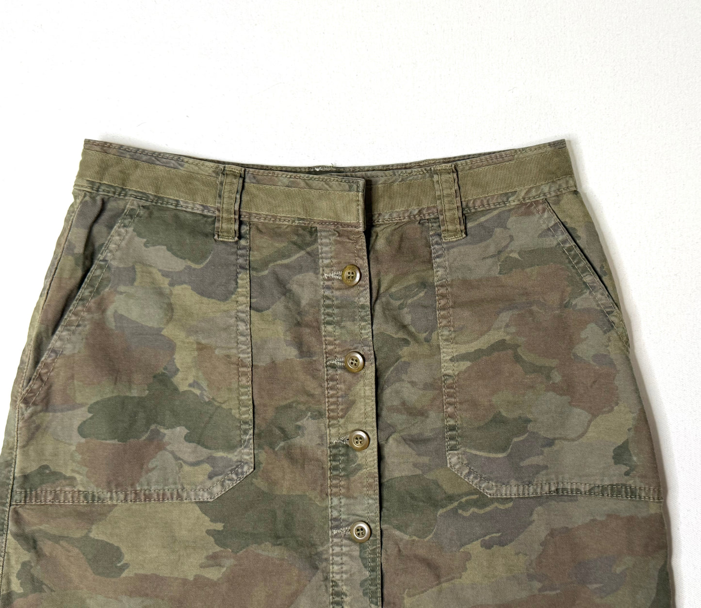 Anthropologie Camo Mini Skirt Size 8 (UK 12R) Button Front Utility Military Print Cotton Blend
