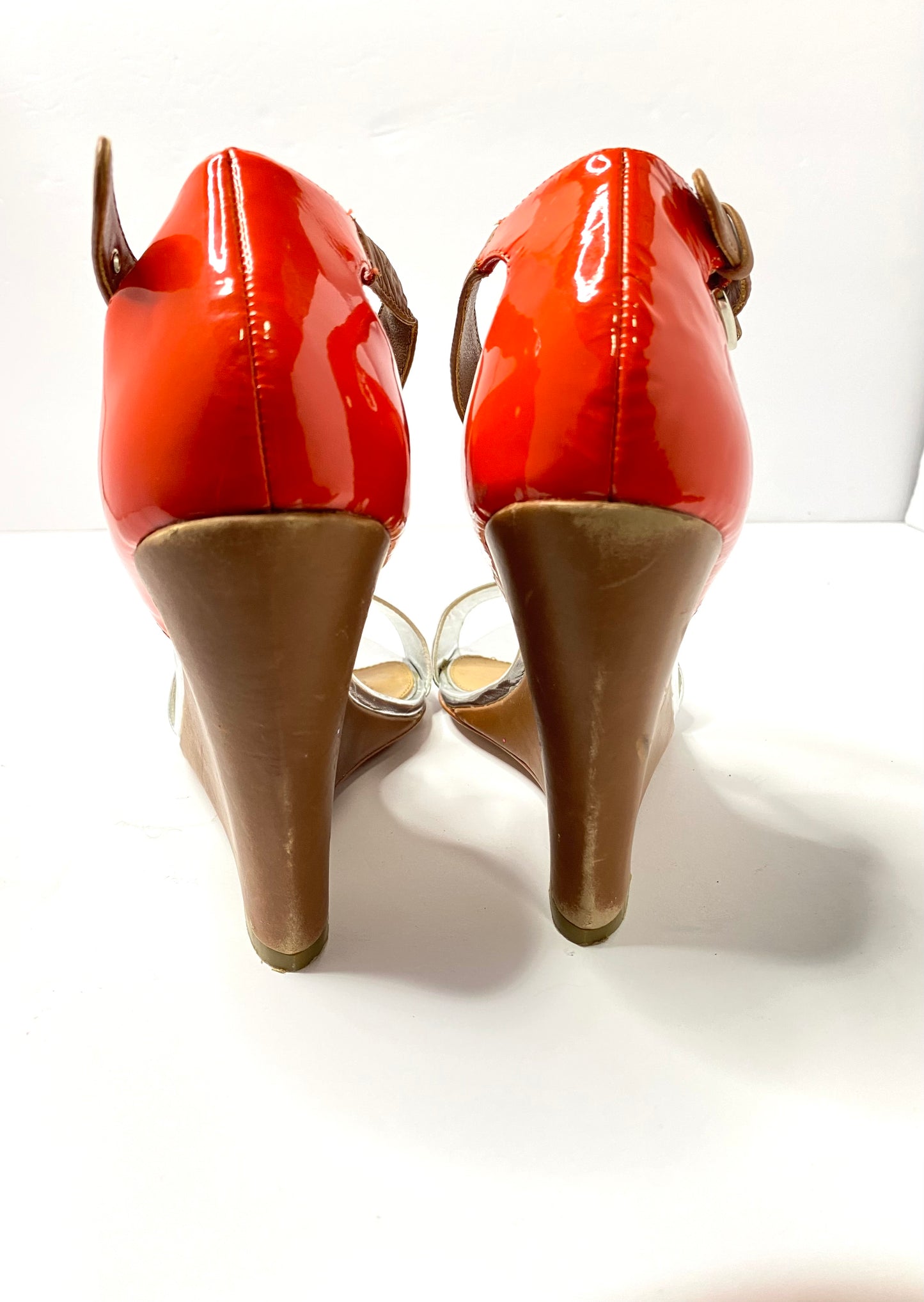 Mark + James Badgley Mischka Colorblock Wedge Sandals – Size 8.5 – Open Toe – Ankle Strap – 3” Heel