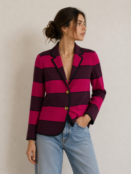Loft Knit Blazer  Pink and Burgundy Striped Blazer Size Small