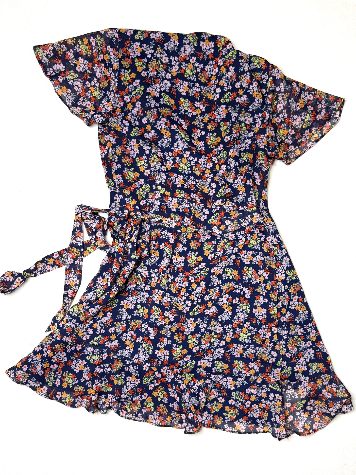 Banana Republic Navy Floral Wrap Dress with Ruffle Hem Size 0
