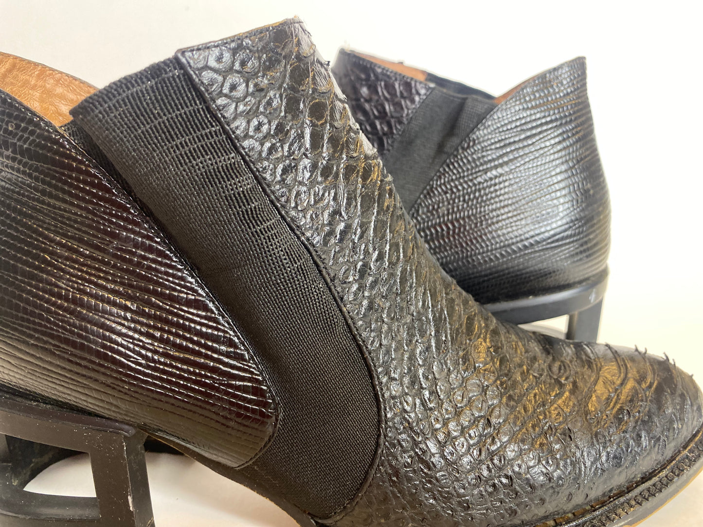 Jeffrey Campbell Black Snakeskin Embossed Leather Ankle Boots Size 7.5