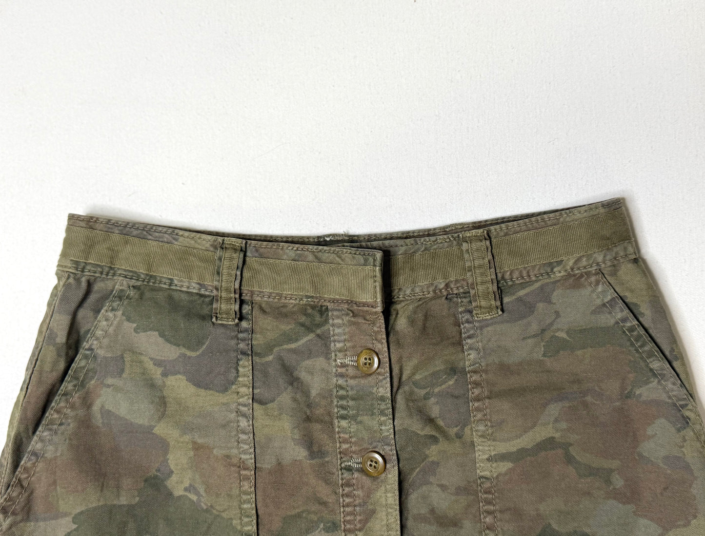 Anthropologie Camo Mini Skirt Size 8 (UK 12R) Button Front Utility Military Print Cotton Blend