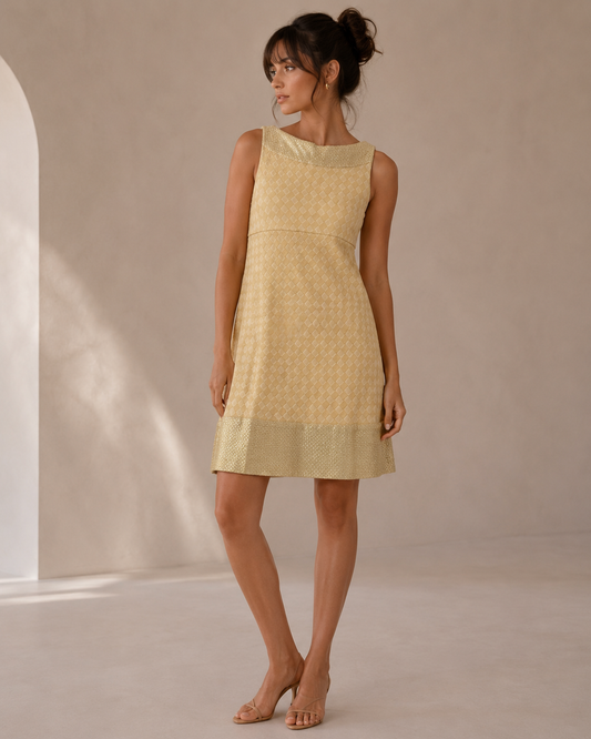 Vintage Diane Von Furstenberg Gold Sleeveless Mini Sheath Dress Size 4