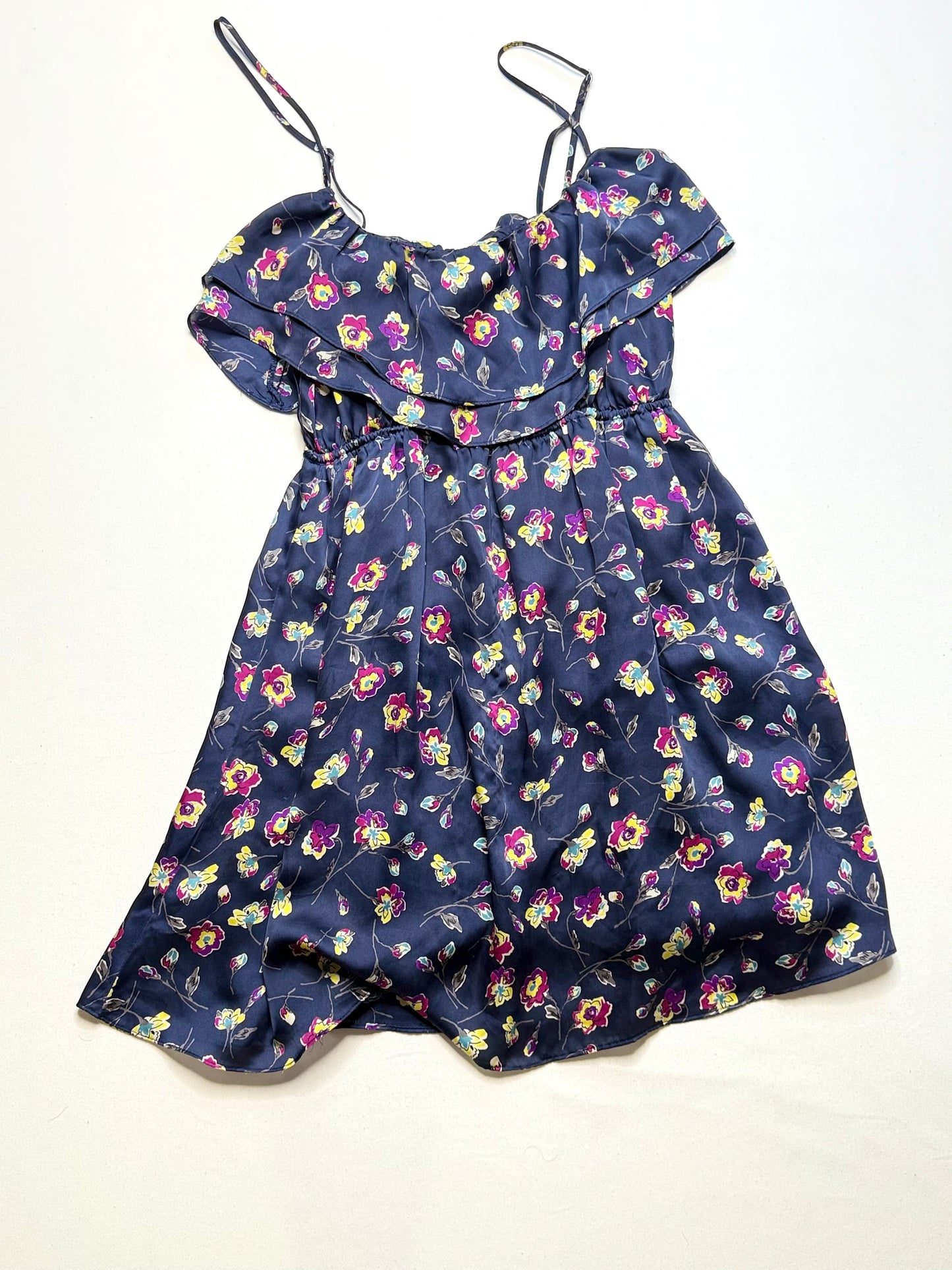 Gianni Bini Blue Floral Ruffle Spaghetti Strap Dress Size Large