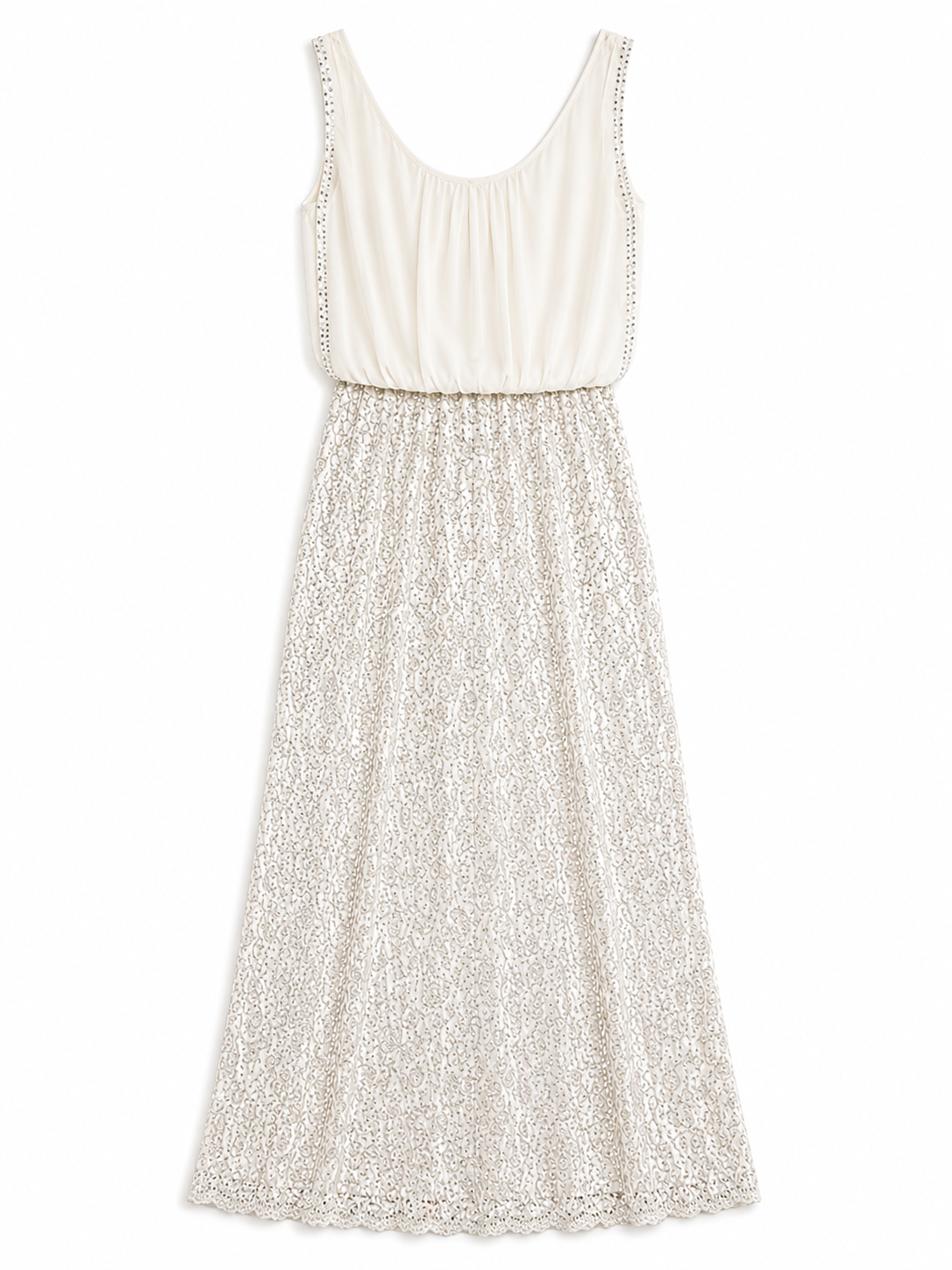 Aidan Mattox Ivory Beaded Lace Maxi Dress Size 0 Elegant Sleeveless Formal Gown