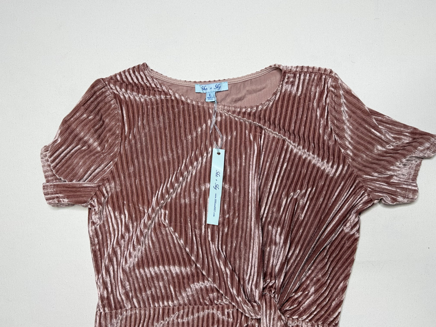 She+Skye Blush Pink Ribbed Corduroy Tie-Front Dress – Size L, NWT