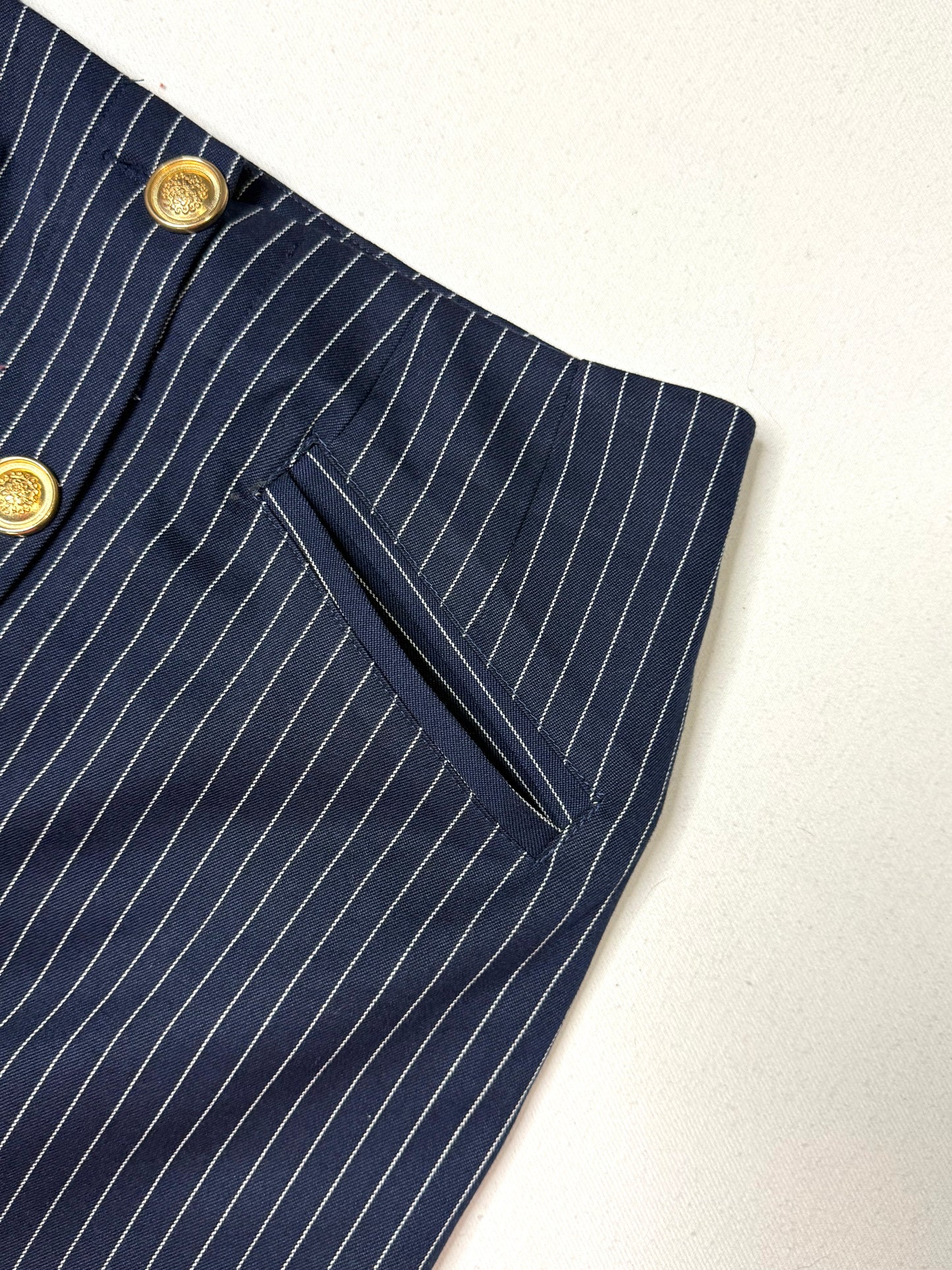 Nasty Gal Navy Pinstripe Mini Skirt Gold Button Front Preppy Academia Size 4