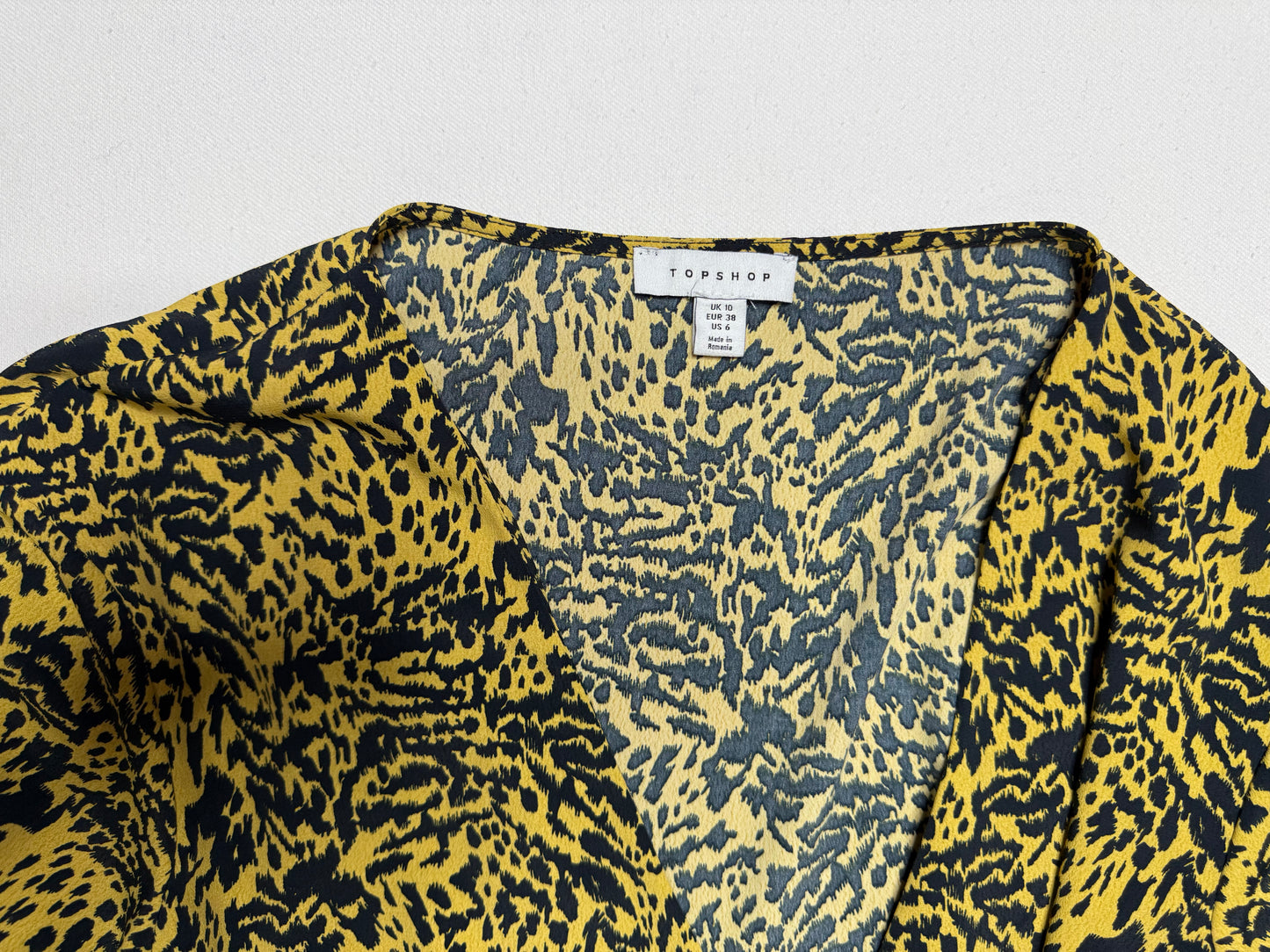 Topshop Animal Print Wrap Midi Dress – Size 6, Bell Sleeves, Tie Waist, Boho