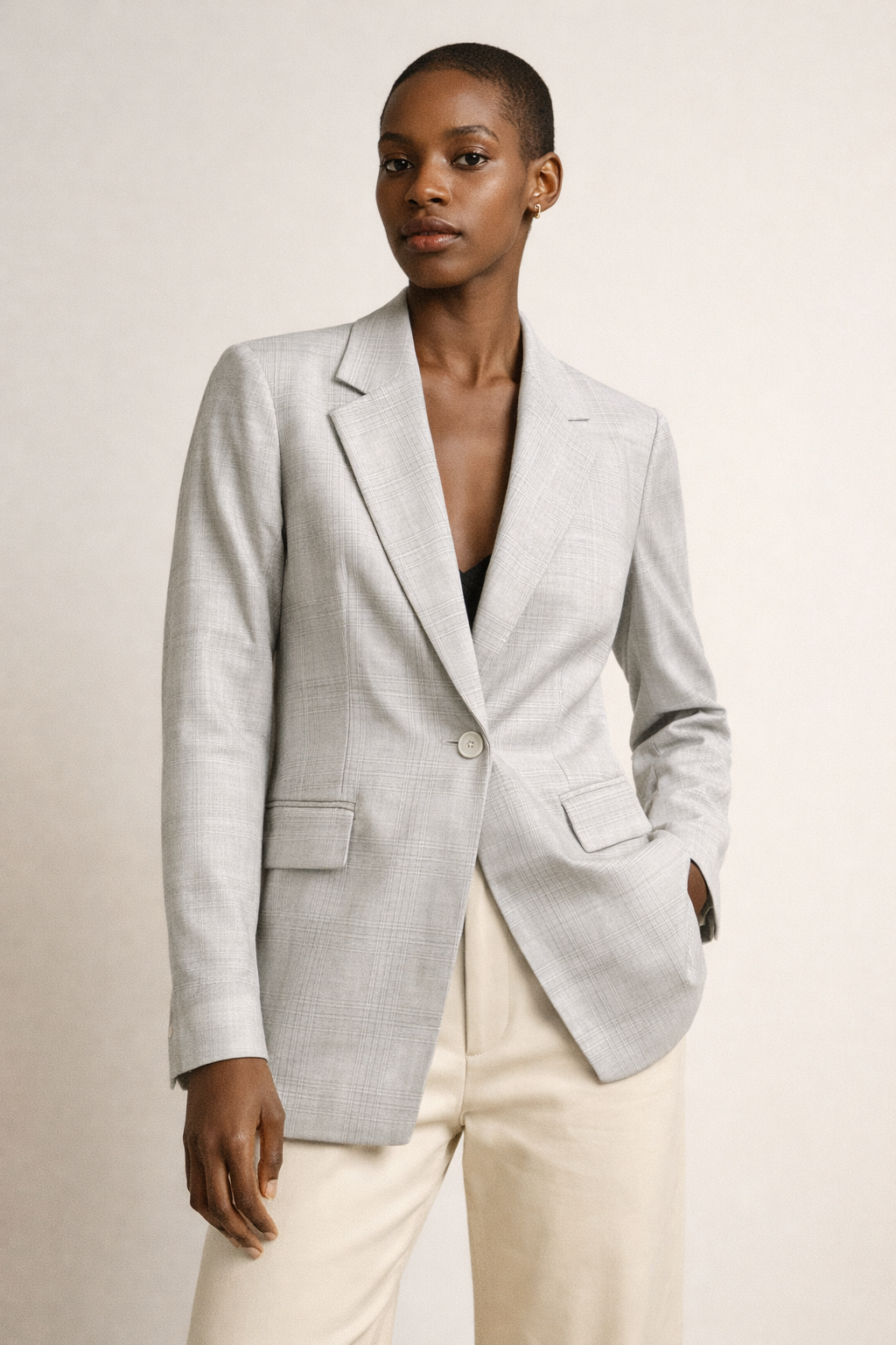 Rachel Zoe Light Gray Plaid Blazer Women’s Size Small Tailored Single Button Career Jacket