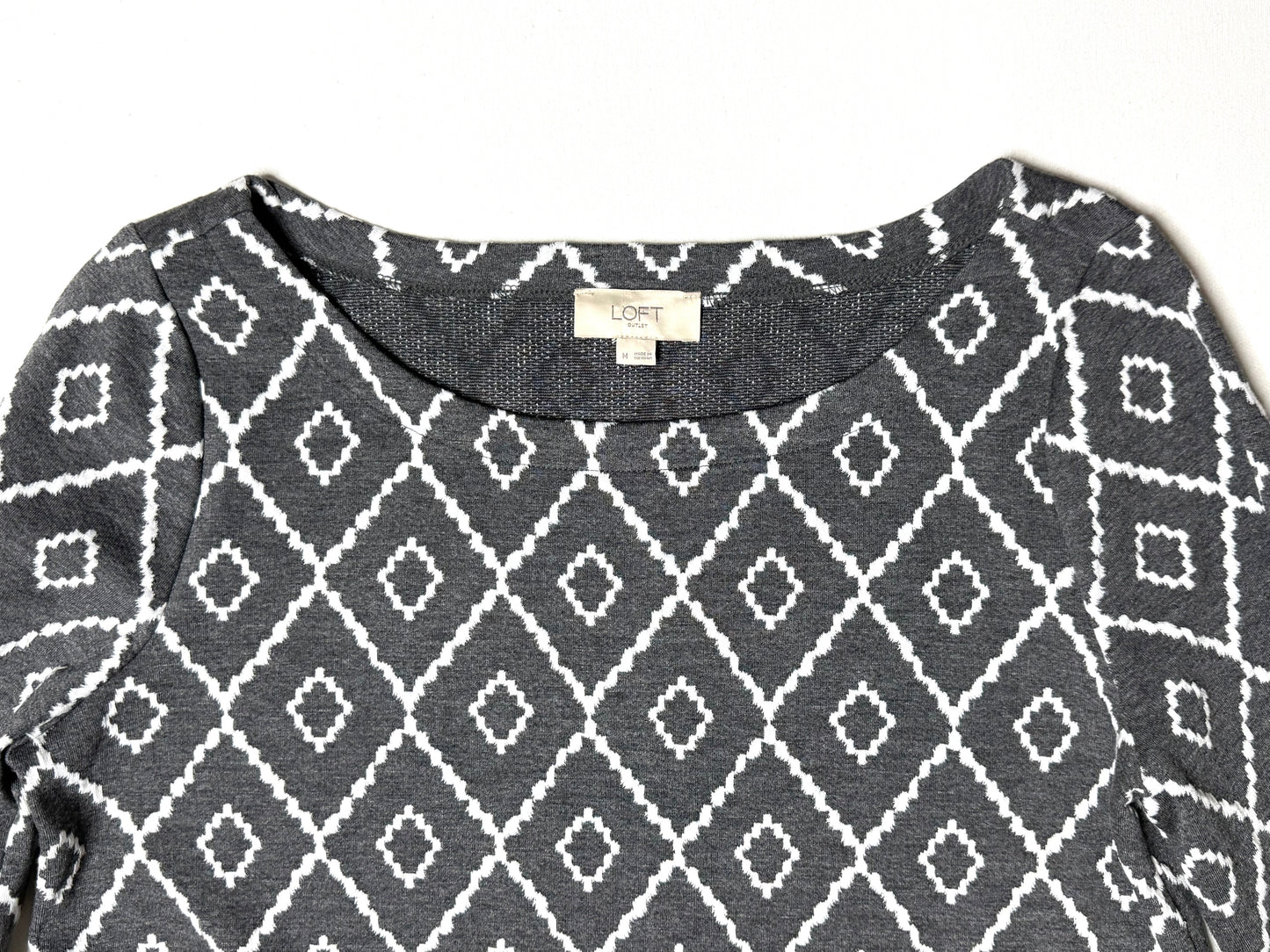 LOFT Outlet Gray White Geometric Print Shift Dress Medium M
