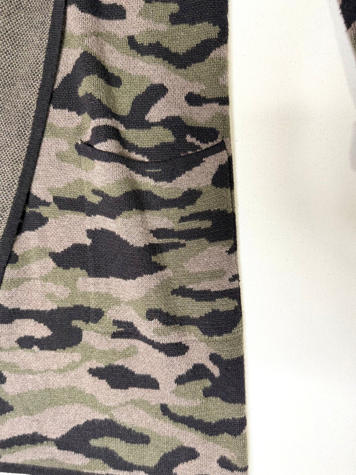 Rachel Zoe Camo Hooded Cardigan Sweater Green Brown Open Front Size Large