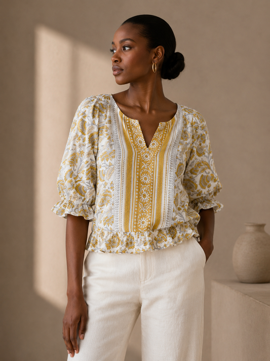 Rachel Zoe Bohemian Paisley Floral Print Peasant Blouse Size XS