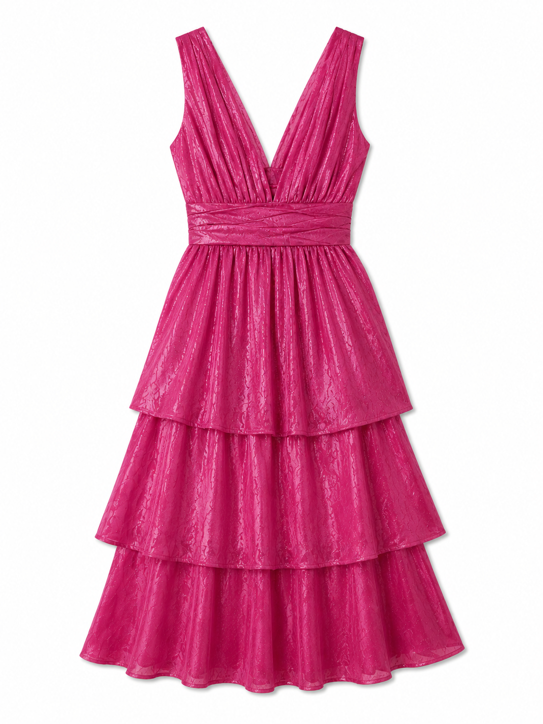 Lulus Hot Pink V-neck Tiered Ruffle Dress Size Large