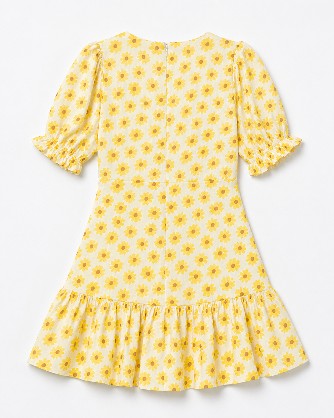 Faithful the Brand Yellow Floral Print Puff Sleeve Ruffle Hem Dress Size 2