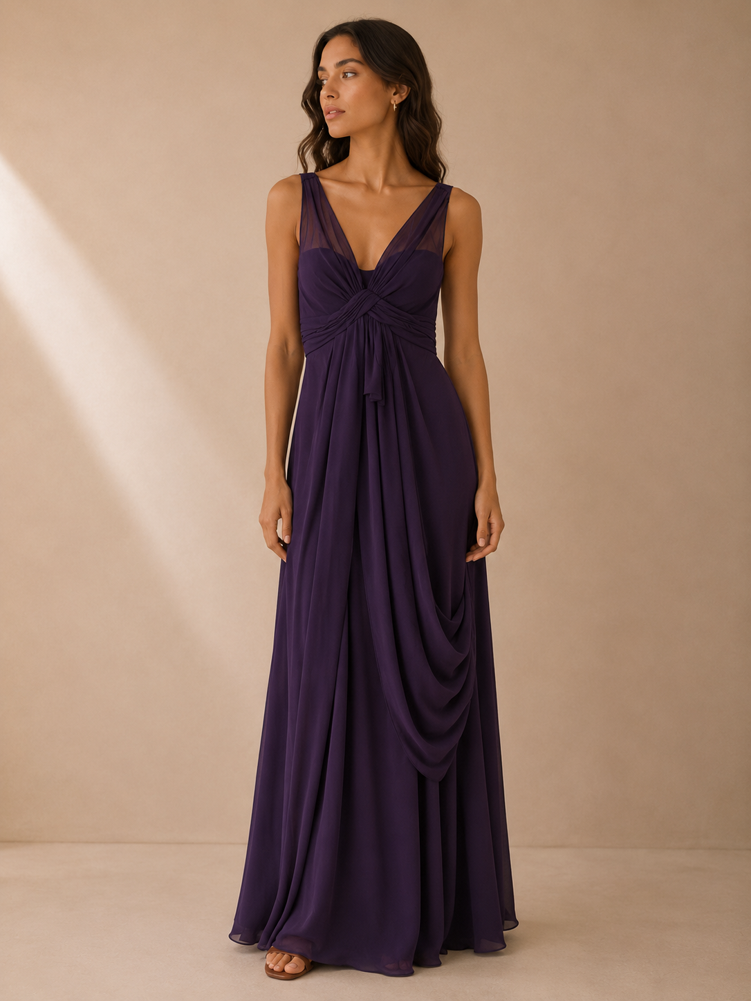 Vera Wang Lavender Label Purple Chiffon Evening Gown Size 2 | Draped Formal Maxi Dress